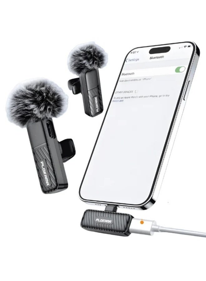 PLOKAMA VM20 Wireless Clip-On Lavalier Microphone, Plug and Play, Dual Type-C and Lightning Microphones - Image 4